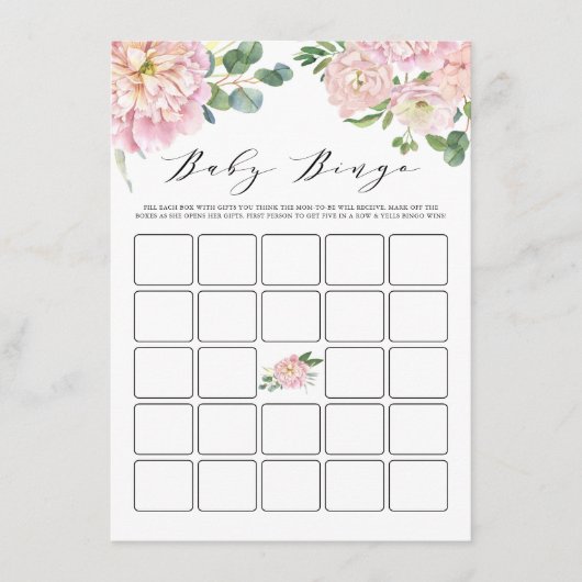 Roze Waterverf Rozen Baby shower Bingo Game Informatiekaartje (Voorkant)