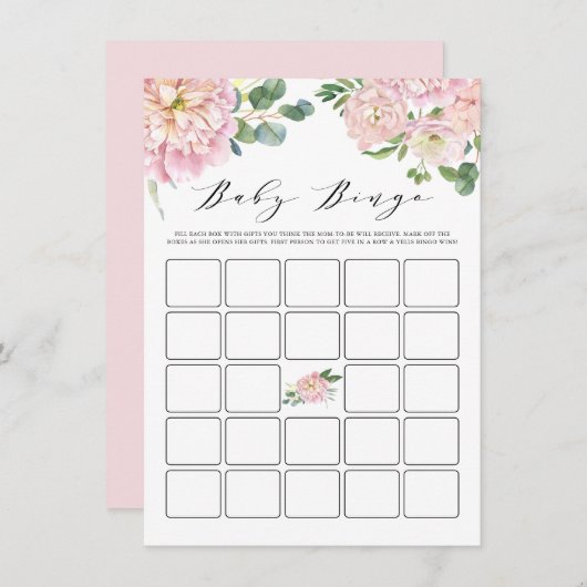 Roze Waterverf Rozen Baby shower Bingo Game Informatiekaartje (Voorkant / Achterkant)