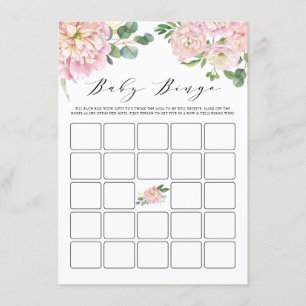 Roze Waterverf Rozen Baby shower Bingo Game Informatiekaartje