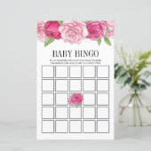 Roze Waterverf Rozen Baby shower Bingo Kaart (Staand voorkant)