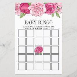 Roze Waterverf Rozen Baby shower Bingo Kaart