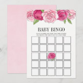Roze Waterverf Rozen Baby shower Bingo Kaart (Voorkant / Achterkant)