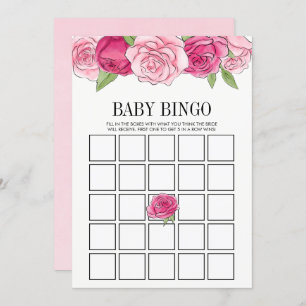 Roze Waterverf Rozen Baby shower Bingo Kaart