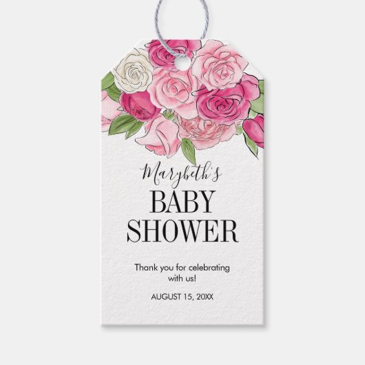 Roze Waterverf Rozen Baby shower Cadeaus Label Cadeaulabel (Voorkant)