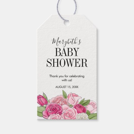 Roze Waterverf Rozen Baby shower Cadeaus Label Cadeaulabel (Voorkant)