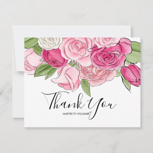 Roze Waterverf Rozen Baby shower Hartelijk dank Kaart (Voorkant)