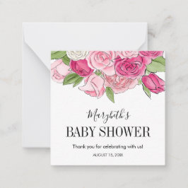 Roze Waterverf Rozen Baby shower Notitiekaartje