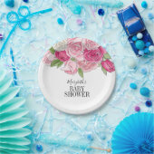 Roze Waterverf Rozen Baby shower Papieren Bordje (Feest)