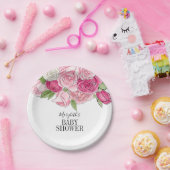Roze Waterverf Rozen Baby shower Papieren Bordje (Feest)