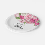 Roze Waterverf Rozen Baby shower Papieren Bordje (Gekanteld)