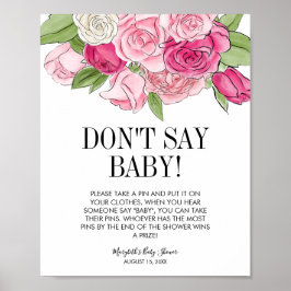 Roze Waterverf Rozen Baby shower Poster