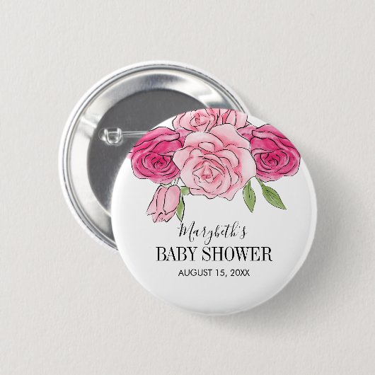 Roze Waterverf Rozen Baby shower Ronde Button 5,7 Cm (Voorkant /achterkant)