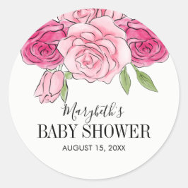 Roze Waterverf Rozen Baby shower Ronde Sticker