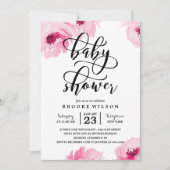 Roze Waterverf Rozen Baby shower Uitnodiging (Voorkant)
