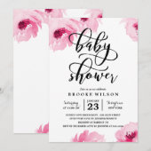 Roze Waterverf Rozen Baby shower Uitnodiging (Voorkant / Achterkant)