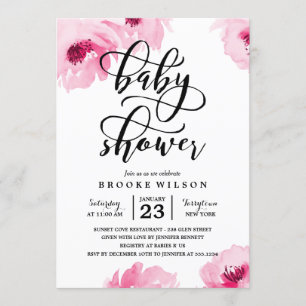 Roze Waterverf Rozen Baby shower Uitnodiging