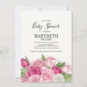 Roze Waterverf Rozen Baby shower Uitnodiging (Voorkant)