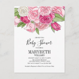 Roze Waterverf Rozen Baby shower Uitnodiging Briefkaart