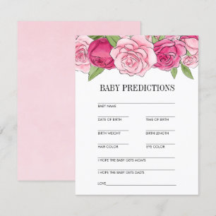 Roze Waterverf Rozen Baby shower Voorspelling Kaart