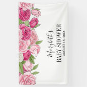 Roze Waterverf Rozen Baby shower Welkomstbanner Spandoek (Verticaal)