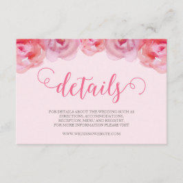 Roze Waterverf Rozen Bloemen bruiloft Details Informatiekaartje