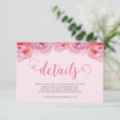 Roze Waterverf Rozen Bloemen bruiloft Details Informatiekaartje (Staand voorkant)