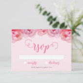  Roze Waterverf Rozen Bloemen Bruiloft RSVP (Staand voorkant)