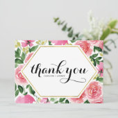 Roze Waterverf Rozen Bloemen Lijst bruiloft Bedankkaart (Staand voorkant)