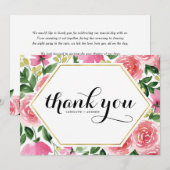 Roze Waterverf Rozen Bloemen Lijst bruiloft Bedankkaart (Voorkant / Achterkant)