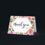 Roze Waterverf Rozen Bloemenbruiloft Bedankkaart<br><div class="desc">Stuur bedankt met deze mooie roze rozen bedankkaart. Het beschikt over aquarel roze en rode rozen,  gebladerte en een faux gouden folie lijst met grillige moderne kalligrafie. Deze roze bloemenbedankkaart is perfect voor bruiloften,  douches en andere evenementen. Personaliseer door uw naam en bericht toe te voegen.</div>