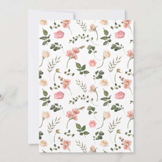 Roze waterverf rozen bloemenkrans bruiloft kaart (Achterkant)