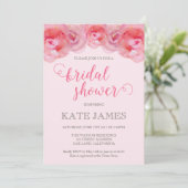 Roze Waterverf Rozen bruids doucheuitnodiging Kaart (Staand voorkant)