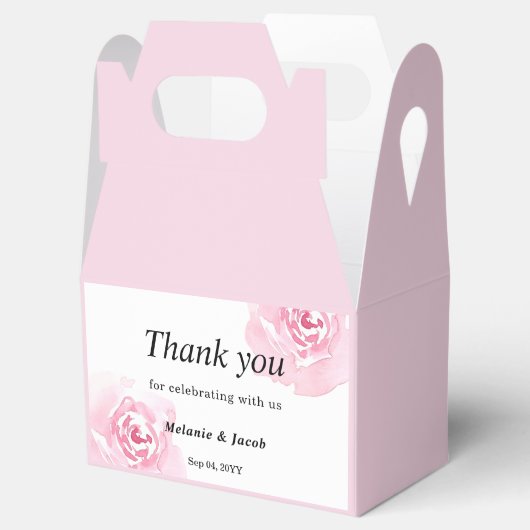 Roze Waterverf Rozen bruiloft Bedankdoosjes (Geopend)