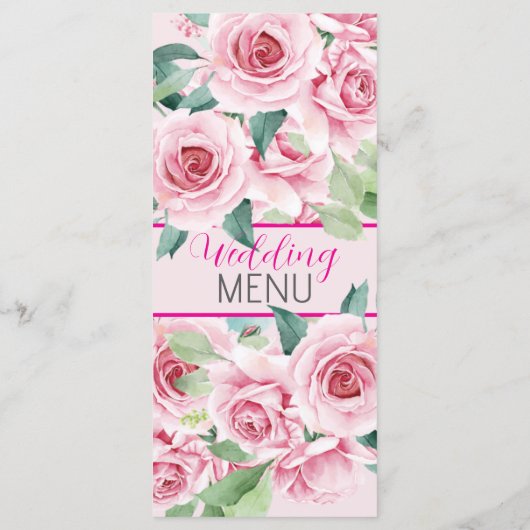 Roze Waterverf Rozen bruiloft Flat Menu (Achterkant)
