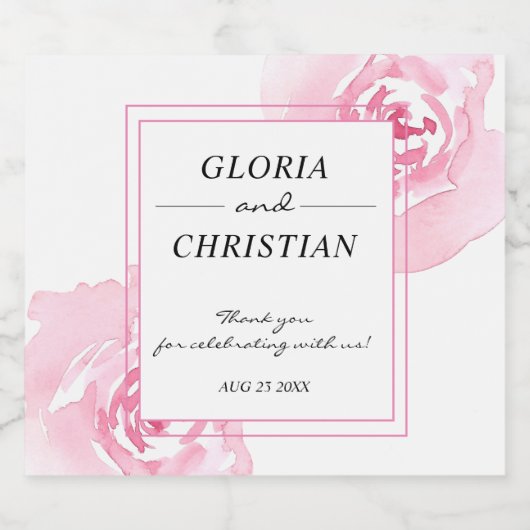 Roze Waterverf Rozen bruiloft Sparkling Wijnetiket (Enkel label)