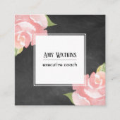 Roze Waterverf Rozen Chalkboard Achtergrond Vierkante Visitekaartje (Voorkant)