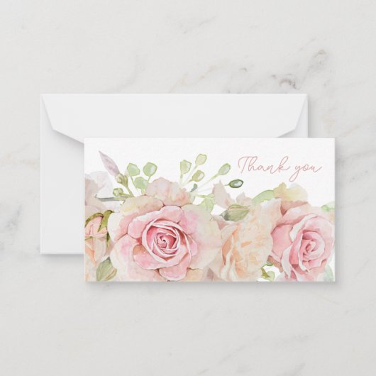 Roze Waterverf Rozen Dank u Notitiekaartje (Voorkant)