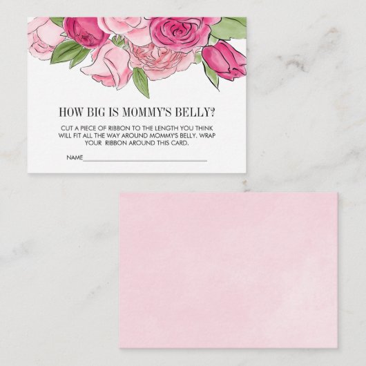 Roze Waterverf Rozen denken dat mama's Belly Game Informatiekaartje (Voorkant / Achterkant)