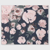 Roze waterverf rozen donker marineblauw bloemenfee cadeaupapier (Vlak)