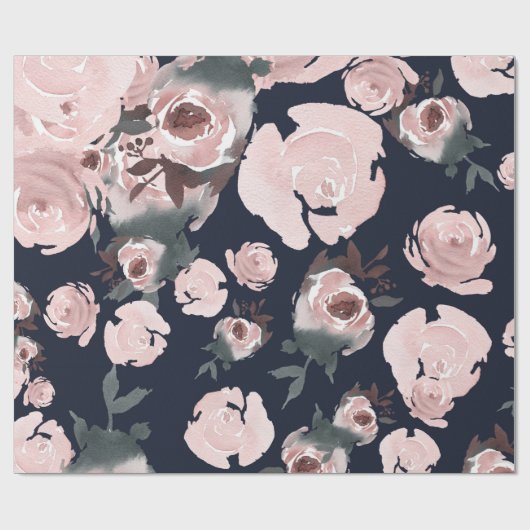 Roze waterverf rozen donker marineblauw bloemenfee cadeaupapier (Vlak)