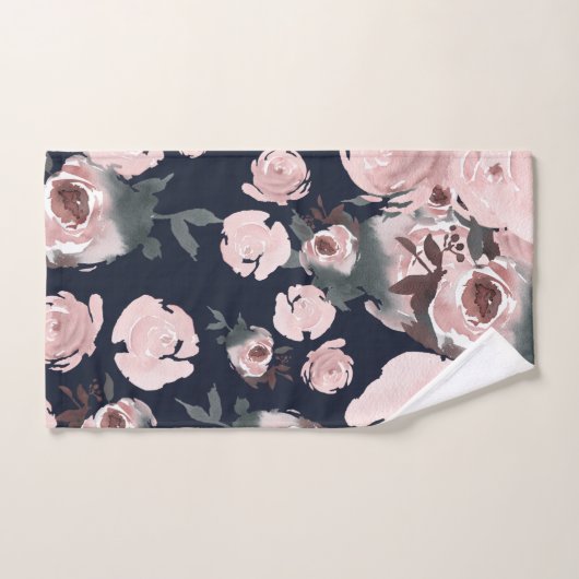 Roze Waterverf Rozen Donkere marineblauw Bad Handdoek (Handdoek)