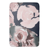 Roze Waterverf Rozen Donkere marineblauw Badmat (Voorkant Verticaal)
