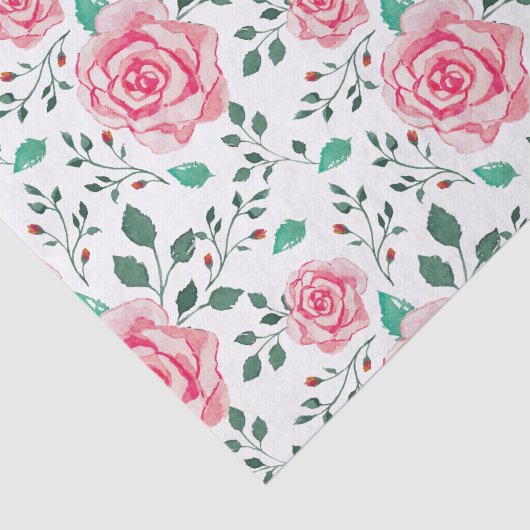 Roze Waterverf Rozen en groen oliepatroon Tissuepapier (Detail)