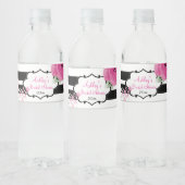 Roze Waterverf Rozen en strips Waterfles Etiket (Flessen)