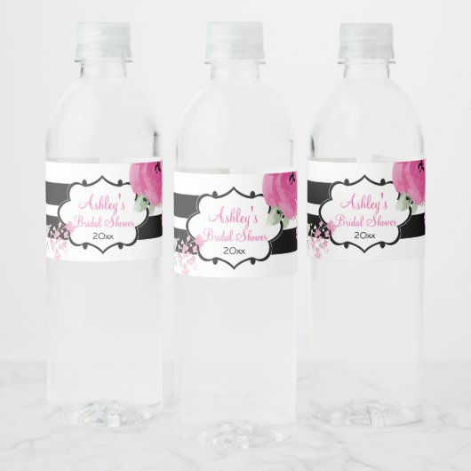 Roze Waterverf Rozen en strips Waterfles Etiket (Flessen)