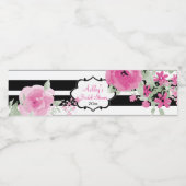 Roze Waterverf Rozen en strips Waterfles Etiket (Enkel label)