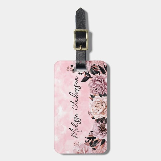 Roze Waterverf Rozen Floral Bagagelabel (Voorkant verticaal)