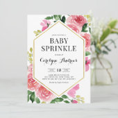 Roze Waterverf Rozen Floral Lijst Baby Sprinkle Kaart (Staand voorkant)