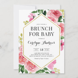 Roze Waterverf Rozen Floral Lijst Brunch voor Baby Kaart