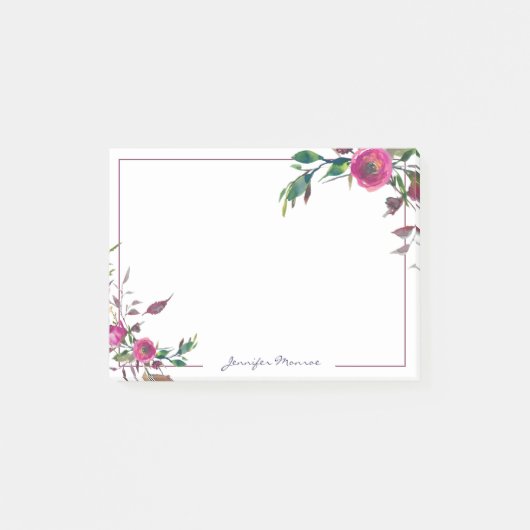 Roze waterverf rozen gepersonaliseerd post-it® notes (Voorkant)